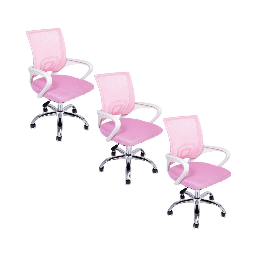 Kit 3 Cadeiras de Escritório Begonia Mesh Ergonômico Rosa Kit 3 Cadeiras de Escritório Begonia Mesh Ergonômico Rosa