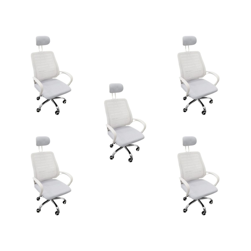 Kit 5 Cadeiras Escritório Diretor Mesh Encosto Cabeça Branco Kit 5 Cadeiras Escritório Diretor Mesh Encosto Cabeça Branco