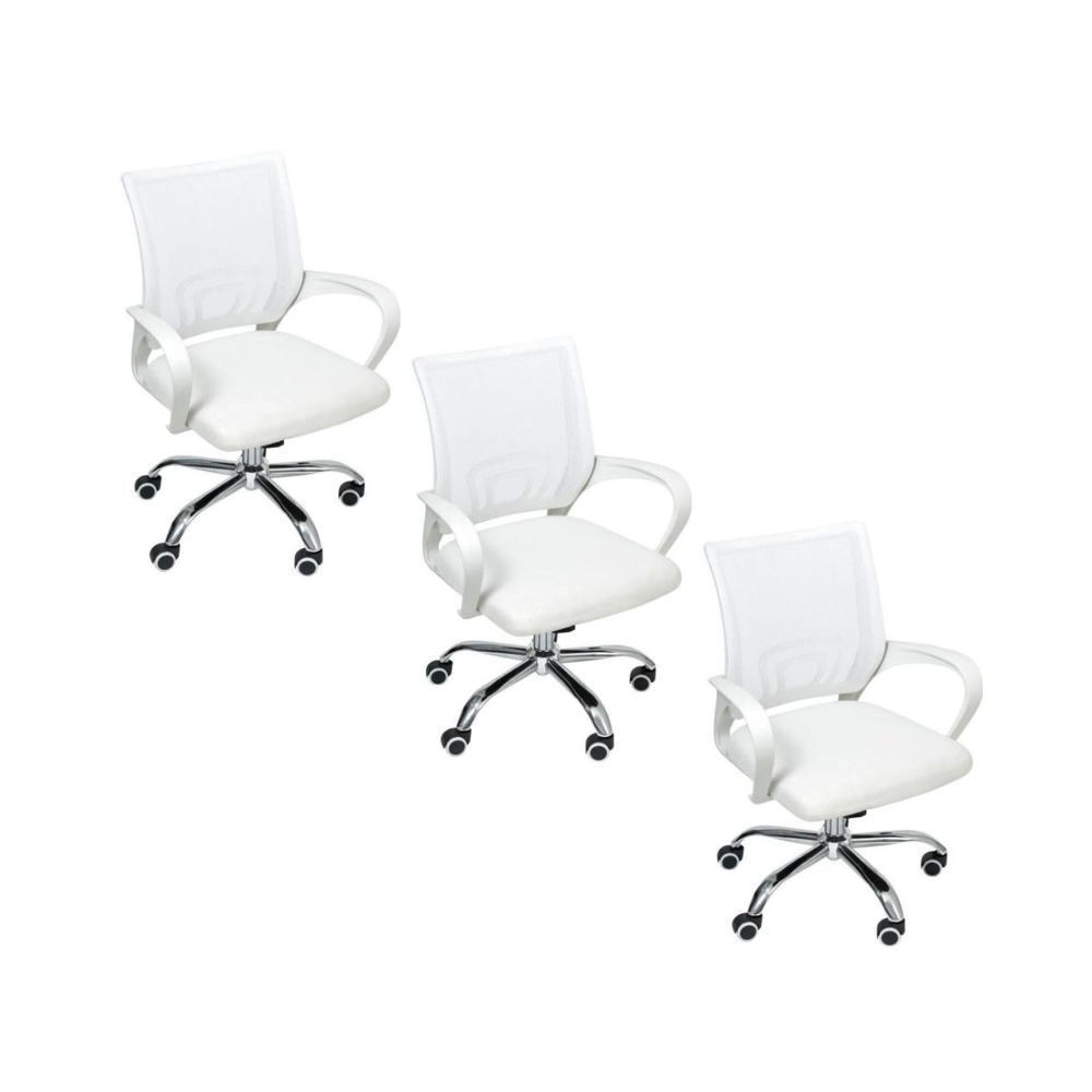 Kit 3 Cadeiras de Escritório Begonia Mesh Ergonômico Branco Kit 3 Cadeiras de Escritório Begonia Mesh Ergonômico Branco