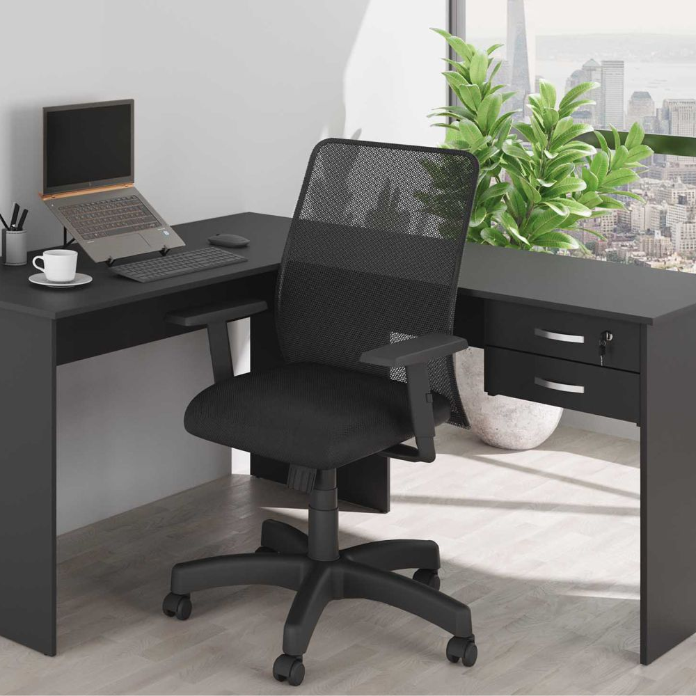 Mesa em L com Gaveta Mantel Preto Onix Mesa em L com Gaveta Mantel Preto Onix