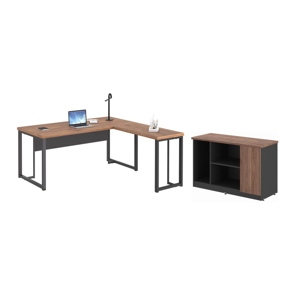 Mesa em L com Balcao Roxeon Noce Preto Mesa em L com Balcao Roxeon Noce Preto