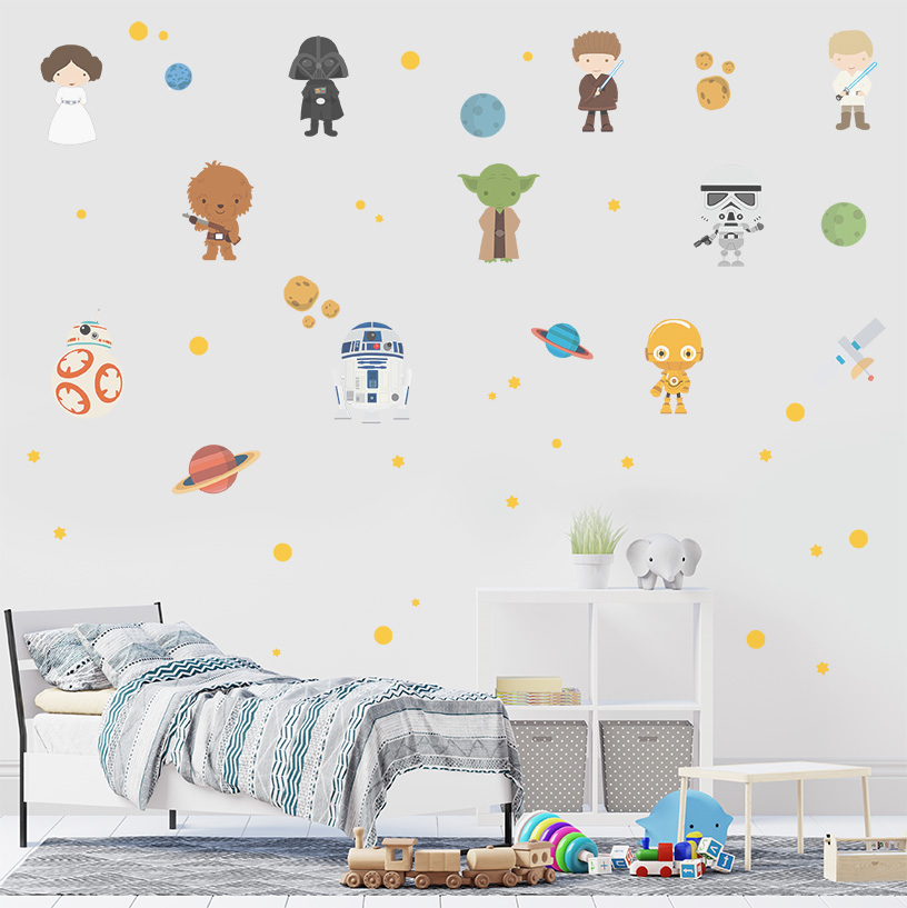 Adesivo de Parede Infantil Star Wars - recortado e autocolante para quartos de bebês e crianças Adesivo de Parede Infantil Star Wars - recortado e autocolante para quartos de bebês e crianças