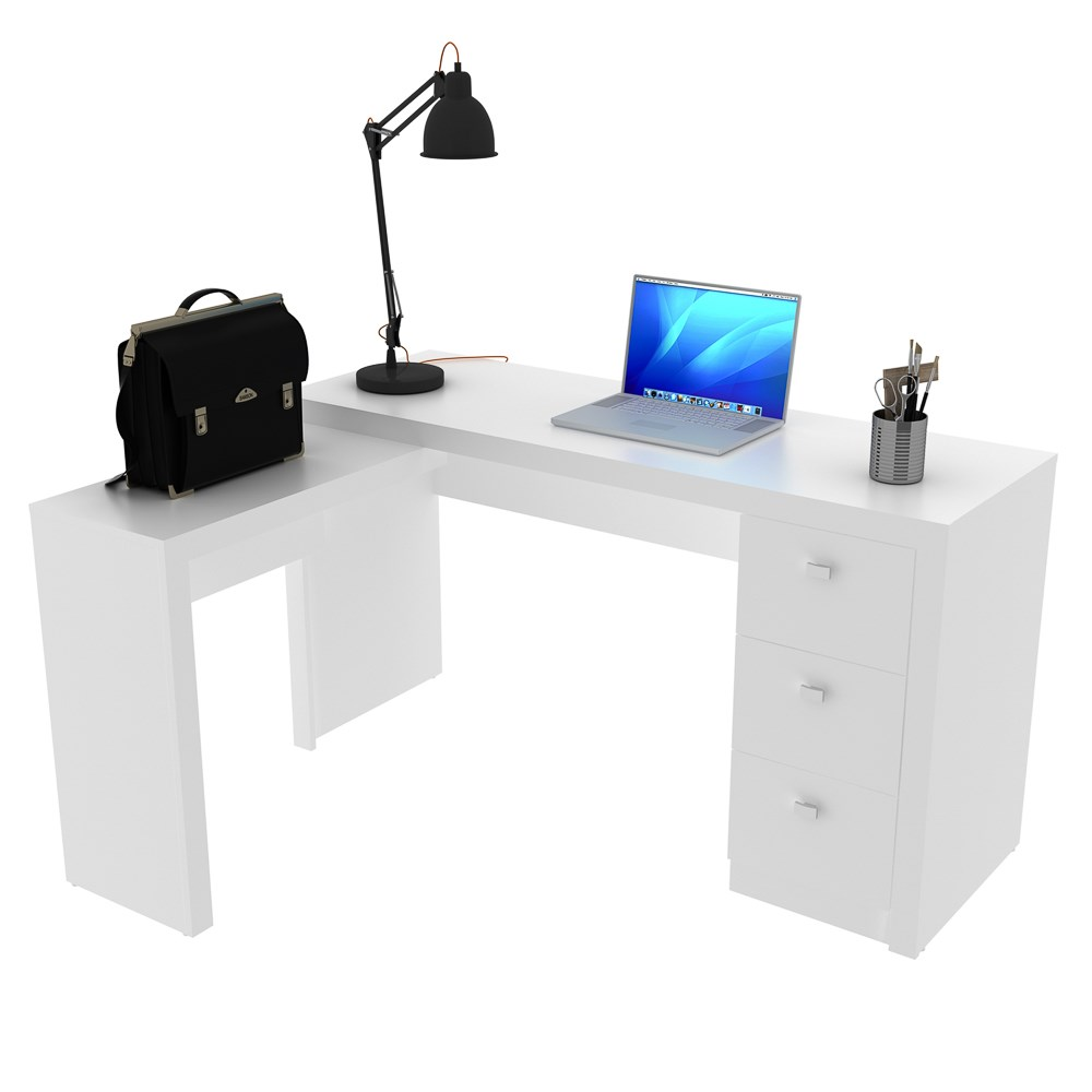 Mesa Em L Para Escritório 3 Gavetas ME4101 Branco - Tecno Mobili Mesa Em L Para Escritório 3 Gavetas ME4101 Branco - Tecno Mobili