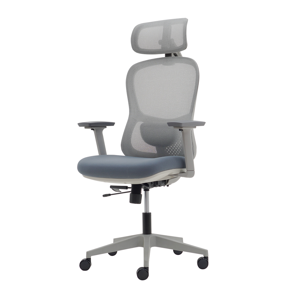 Cadeira Ergonômica NR 17 Presidente Prime Cinza Encosto Mesh Apoio de Cabeça e Braços Ajustáveis