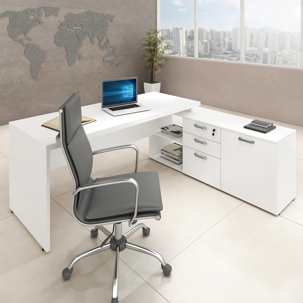 Mesa p/ Consultório em L 1,70 Web40 c/ Armário Branco/Branco Mesa p/ Consultório em L 1,70 Web40 c/ Armário Branco/Branco