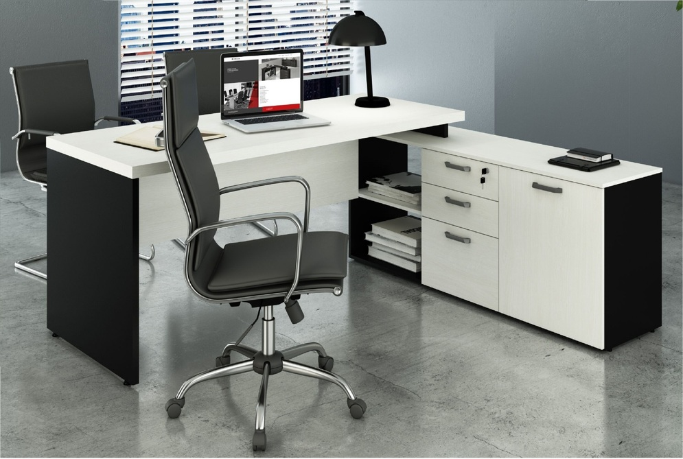 Mesa Escritório em L 1,90x1,60 Web40 c/ Armário Branco/Preto Mesa Escritório em L 1,90x1,60 Web40 c/ Armário Branco/Preto