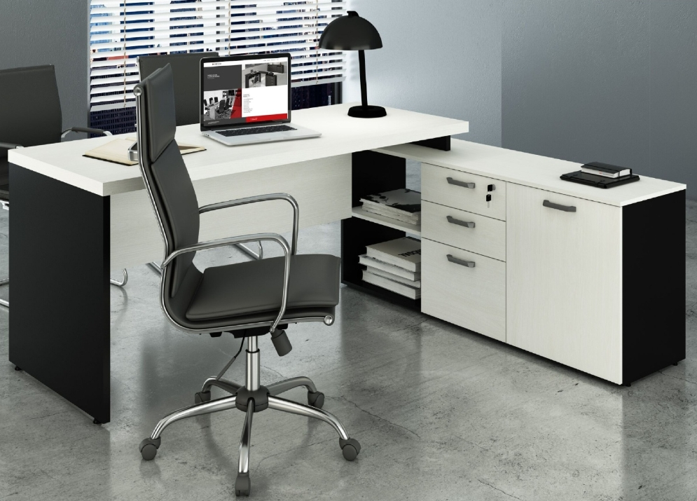 Mesa para Escritório em L 1,70 Web40 c/ Balcão Branco/Preto Mesa para Escritório em L 1,70 Web40 c/ Balcão Branco/Preto