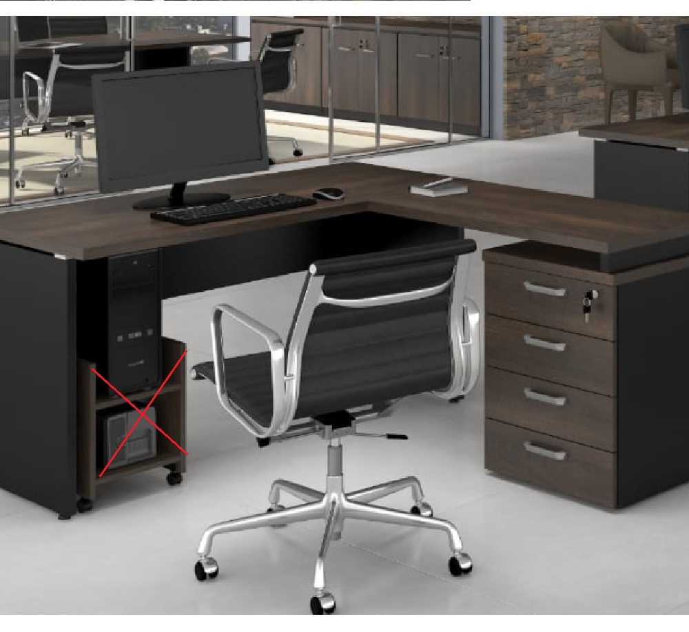Mesa Escritório em L Web30 1,50x1,50 4 Gavetas Marsala/Preto