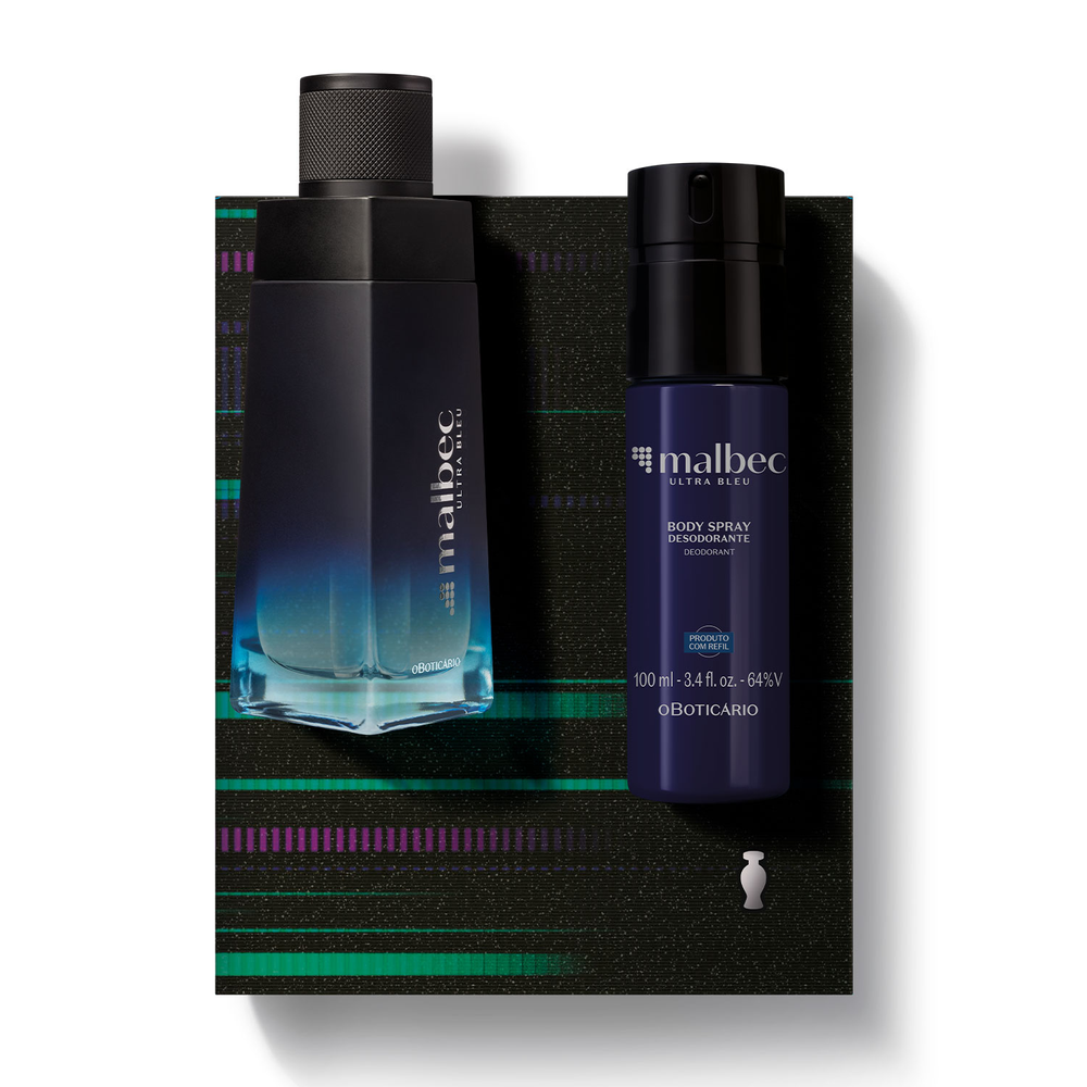 Combo Presente Malbec Ultra Bleu: Desodorante Colônia 100ml + Desodorante Body Spray 100ml + Caixa para Presente Combo Presente Malbec Ultra Bleu: Desodorante Colônia 100ml + Desodorante Body Spray 100ml + Caixa para Presente