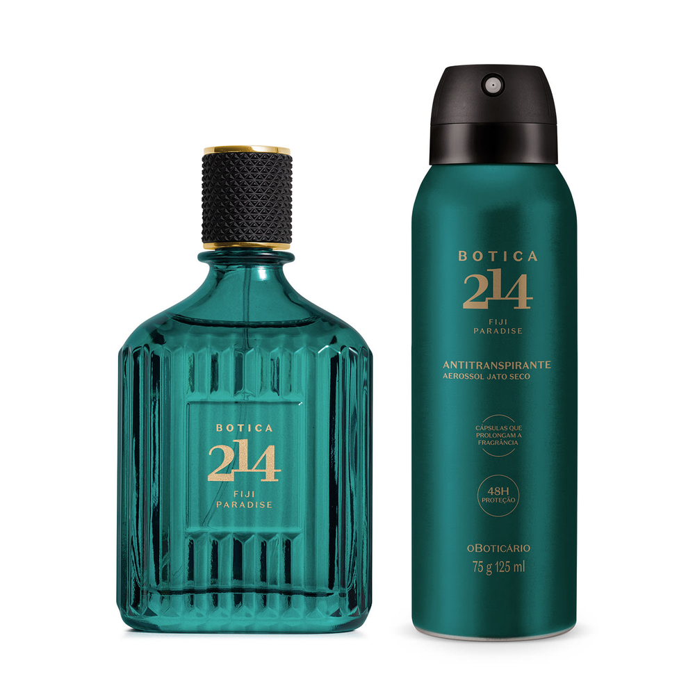 Combo Botica 214 Fiji Paradise Masculino: Eau De Parfum 90ml + Desodorante Antitranspirante Aerossol 75g/125ml Combo Botica 214 Fiji Paradise Masculino: Eau De Parfum 90ml + Desodorante Antitranspirante Aerossol 75g/125ml