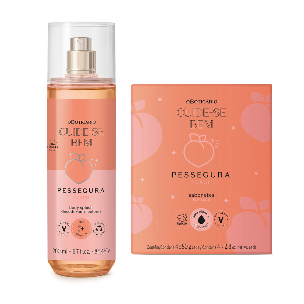 Combo Cuide-se Bem Pessegura: Body Splash 200ml + Sabonete em Barra 4x80g Combo Cuide-se Bem Pessegura: Body Splash 200ml + Sabonete em Barra 4x80g