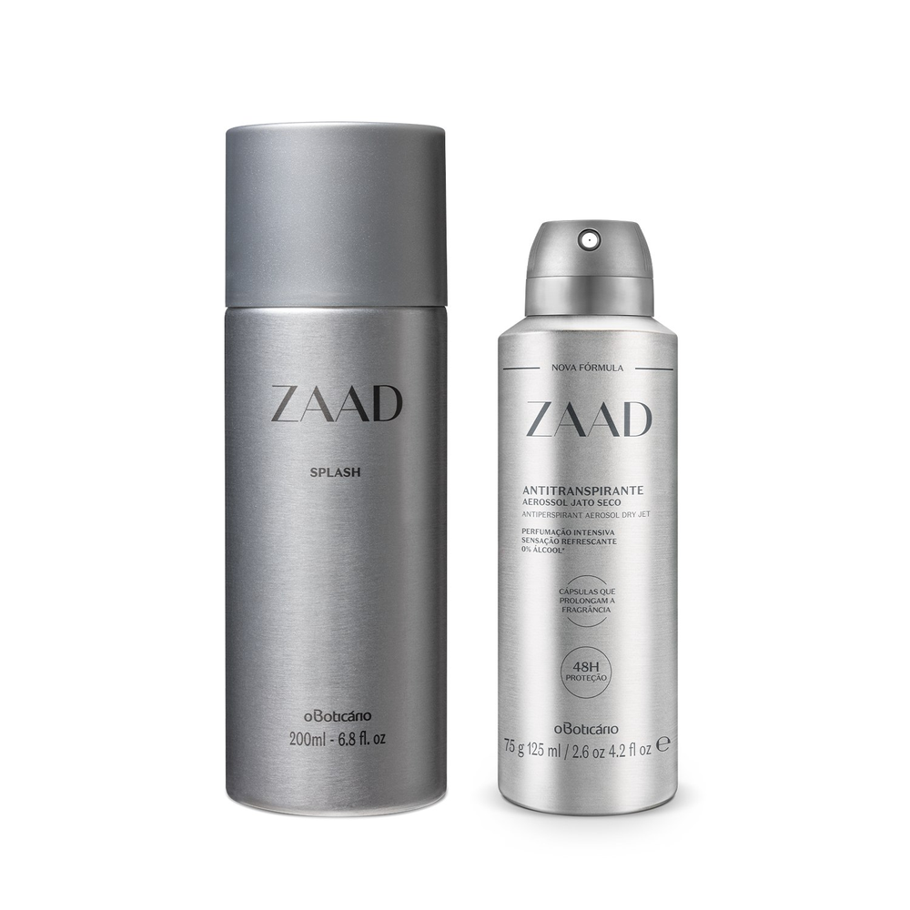 Combo Zaad: Body Splash Desodorante Colônia 200ml + Desodorante Antitranspirante Aerossol 75g/125ml Combo Zaad: Body Splash Desodorante Colônia 200ml + Desodorante Antitranspirante Aerossol 75g/125ml