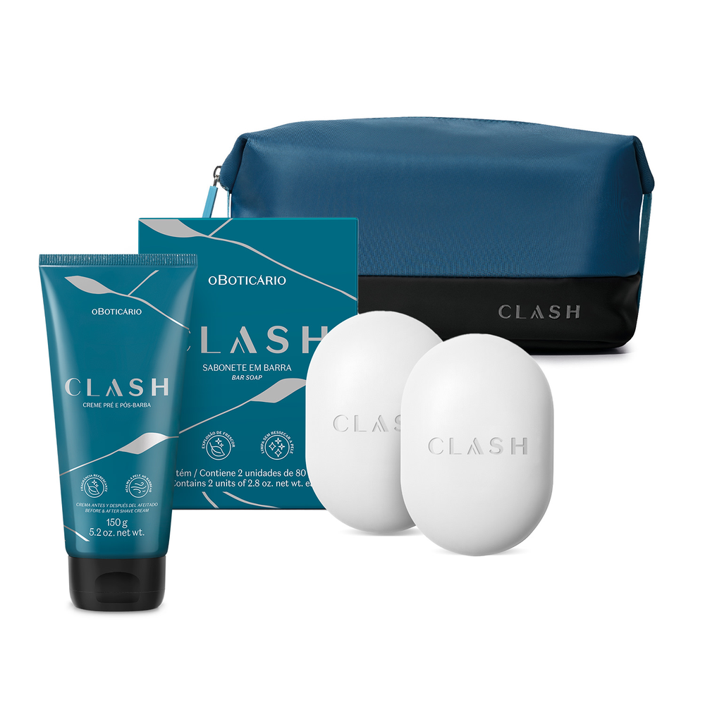 Combo Clash: Creme Pré E Pós- Barba + Sabonete em Barra 2x80g + Nécessarie Combo Clash: Creme Pré E Pós- Barba + Sabonete em Barra 2x80g + Nécessarie