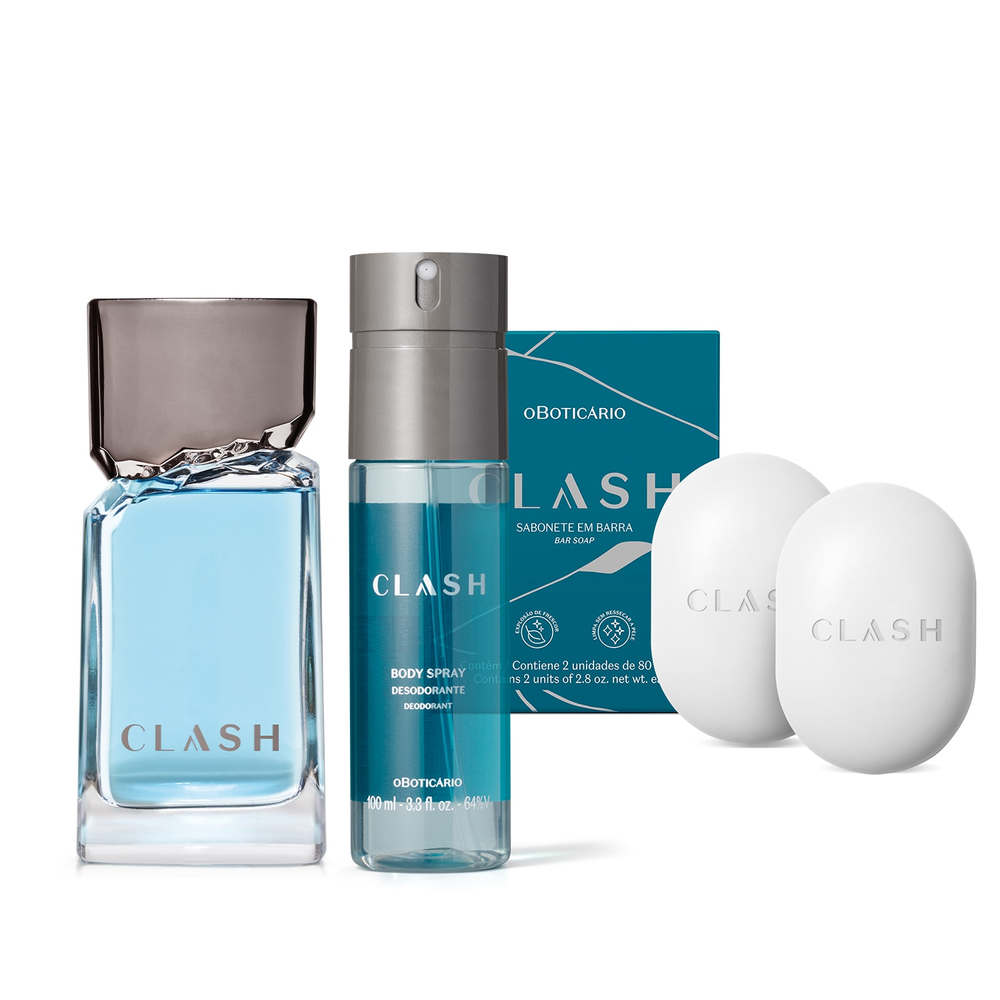 Combo Clash: Desodorante Colônia 100ml + Sabonete em Barra 2x80g + Body Spray 100ml Combo Clash: Desodorante Colônia 100ml + Sabonete em Barra 2x80g + Body Spray 100ml
