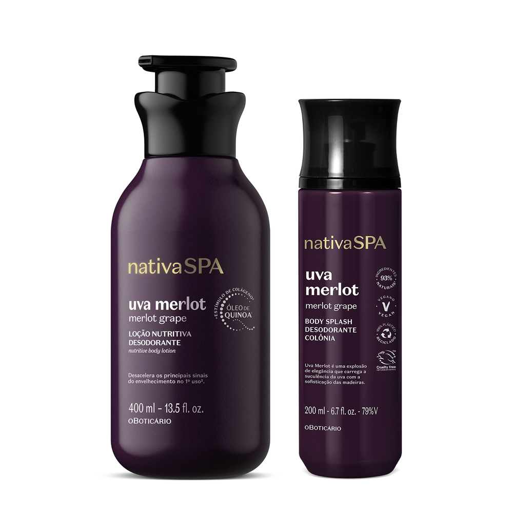 Combo Nativa Spa Uva Merlot: Loção Corporal 400ml + Body Splash 200ml Combo Nativa Spa Uva Merlot: Loção Corporal 400ml + Body Splash 200ml