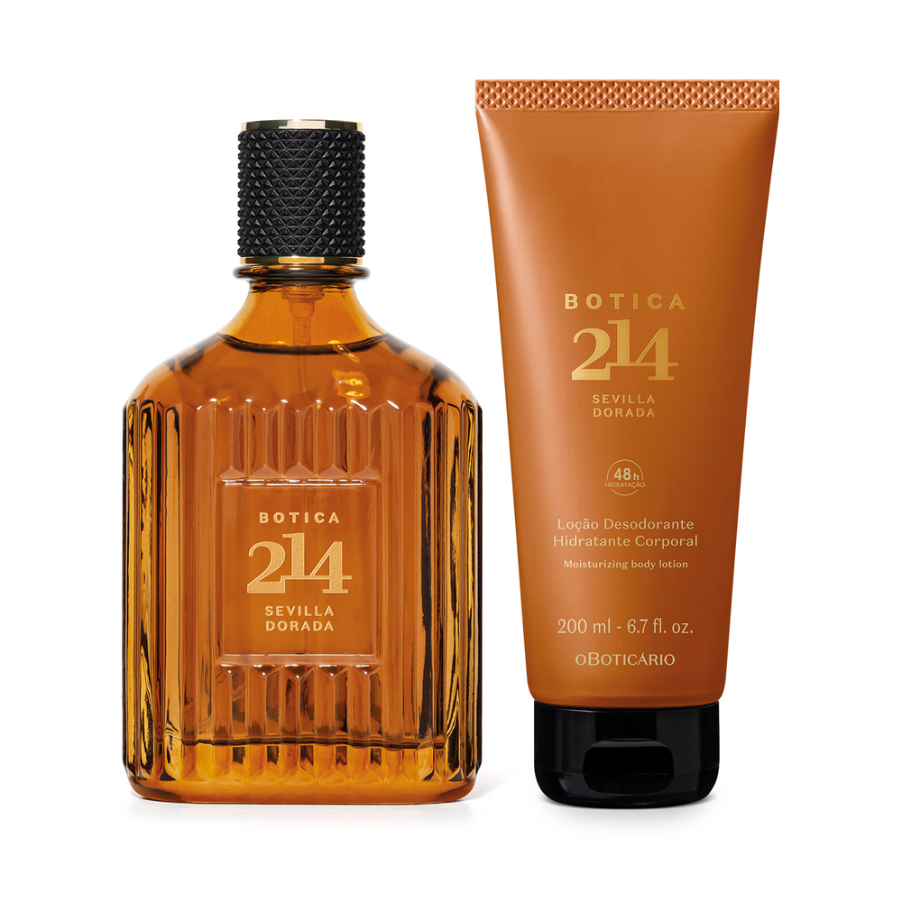 Combo Botica 214 Sevilla Dorada: Eau de Parfum Fougére Aromático 90ml + Loção Corporal 200ml Combo Botica 214 Sevilla Dorada: Eau de Parfum Fougére Aromático 90ml + Loção Corporal 200ml