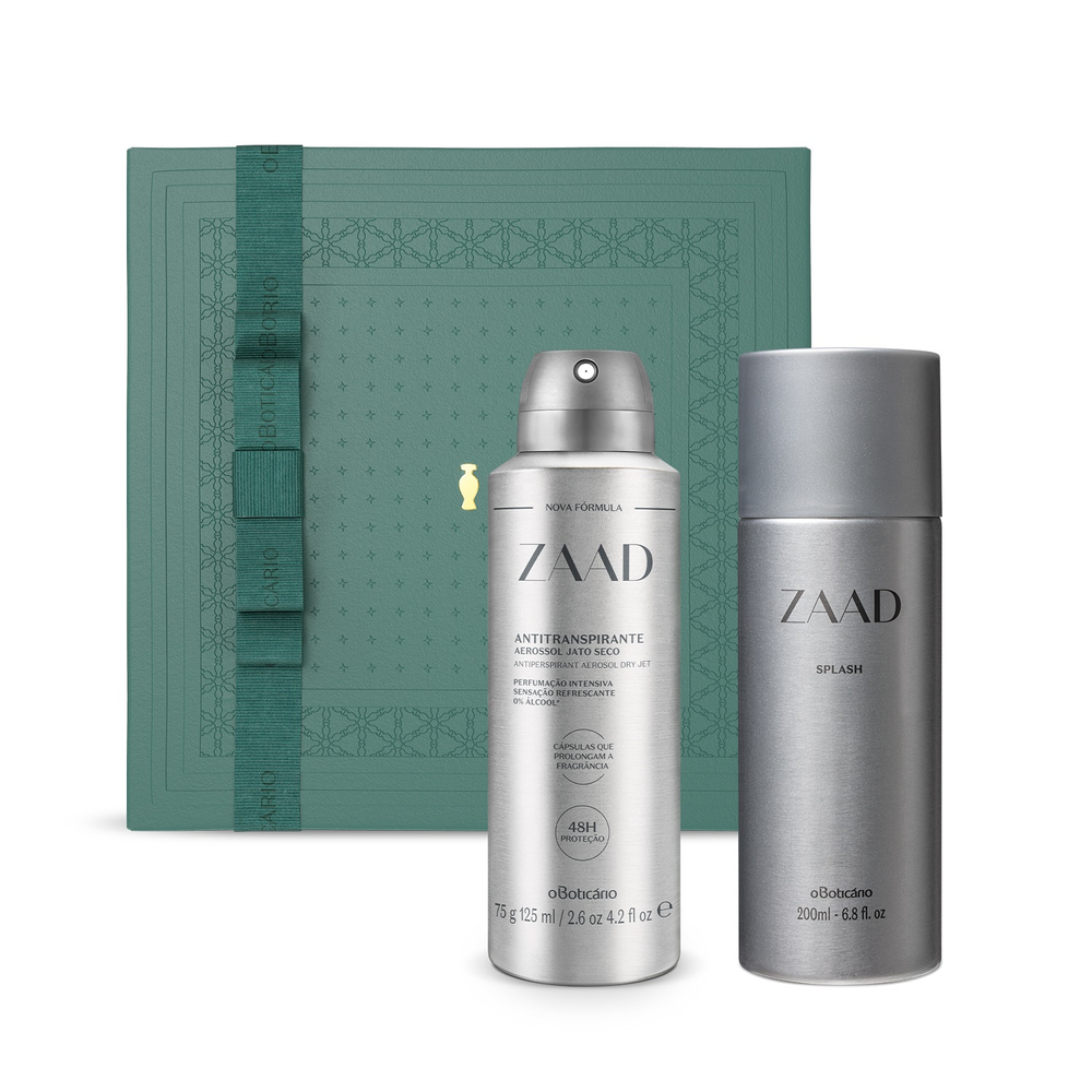 Combo Presente Zaad: Body Splash Desodorante Colônia 200ml + Desodorante Antitranspirante Aerossol 75g/125ml Combo Presente Zaad: Body Splash Desodorante Colônia 200ml + Desodorante Antitranspirante Aerossol 75g/125ml