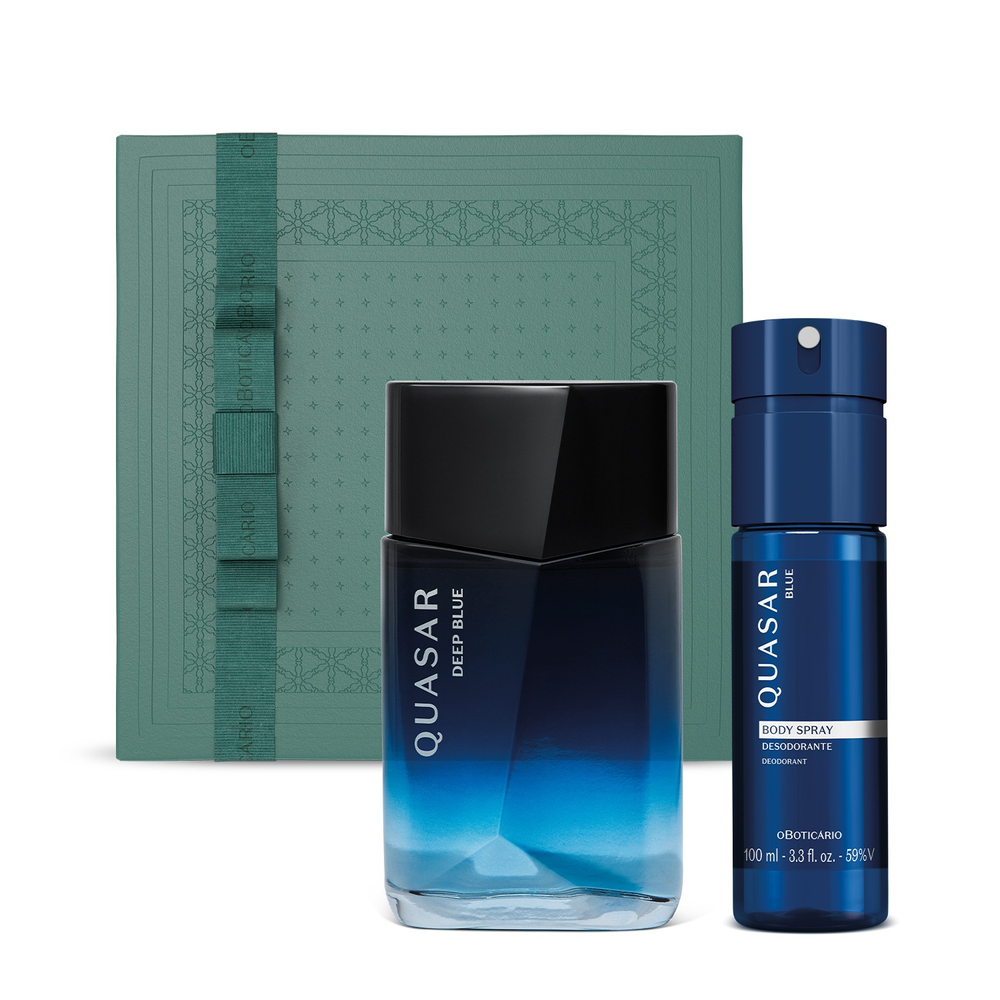 Combo Presente Quasar Deep Blue: Desodorante Colônia 100ml + Body Spray 100ml + Caixa Presenteável Combo Presente Quasar Deep Blue: Desodorante Colônia 100ml + Body Spray 100ml + Caixa Presenteável