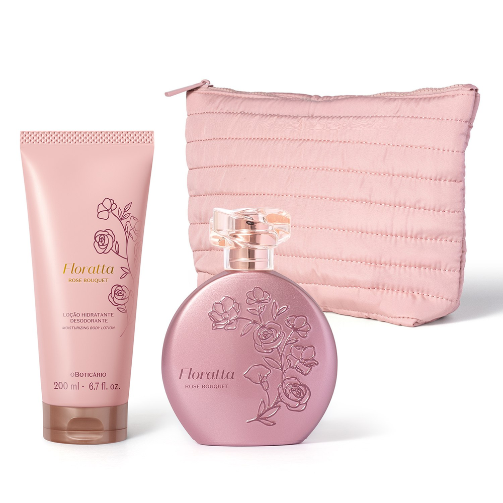 Combo Floratta Rose Bouquet: Desodorante Colônia 75ml + Loção Corporal 200ml + Nécessaire Premium Combo Floratta Rose Bouquet: Desodorante Colônia 75ml + Loção Corporal 200ml + Nécessaire Premium