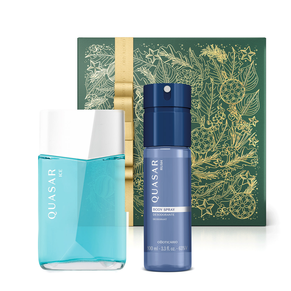 Combo Presente Quasar: Ice Desodorante 100ml + Body Spray Rush 100ml + Caixa Presenteável