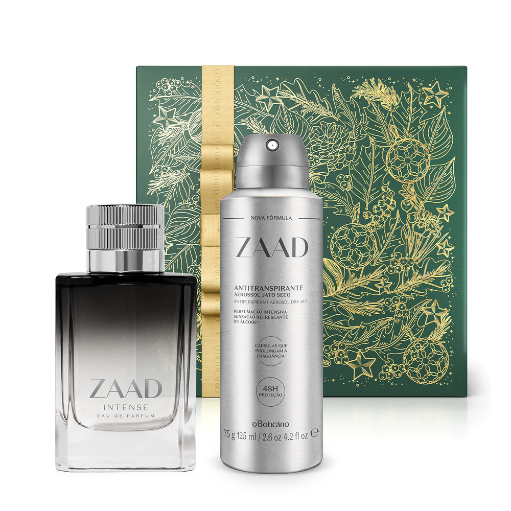 Combo Presente Zaad: Intense Eau De Parfum 95ml + Desodorante Antitranspirante Aerossol 75g/125ml + Caixa Presenteável Combo Presente Zaad: Intense Eau De Parfum 95ml + Desodorante Antitranspirante Aerossol 75g/125ml + Caixa Presenteável