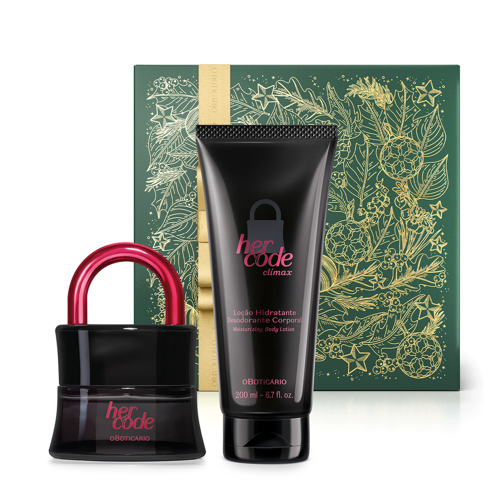 Combo Presente Her Code Clímax: Eau de Parfum 50ml + Loção Corporal 200ml + Caixa Presenteável Combo Presente Her Code Clímax: Eau de Parfum 50ml + Loção Corporal 200ml + Caixa Presenteável