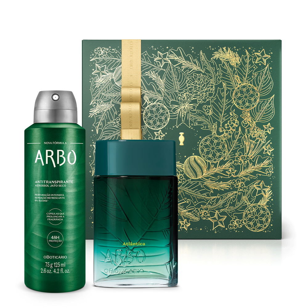 Combo Presente Arbo: Atlântica Desodorante Colônia 100ml + Desodorante Antitranspirante Aerossol 75ml/125g + Caixa Presenteável Combo Presente Arbo: Atlântica Desodorante Colônia 100ml + Desodorante Antitranspirante Aerossol 75ml/125g + Caixa Presenteável