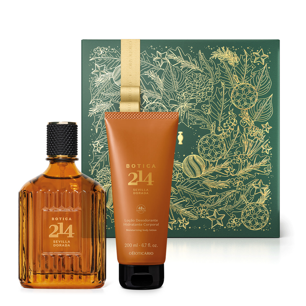 Combo Presente Botica 214 Sevilla Dorada: Eau de Parfum Fougére Aromático 75ml + Loção Corporal 200ml + Caixa Presenteável Combo Presente Botica 214 Sevilla Dorada: Eau de Parfum Fougére Aromático 75ml + Loção Corporal 200ml + Caixa Presenteável