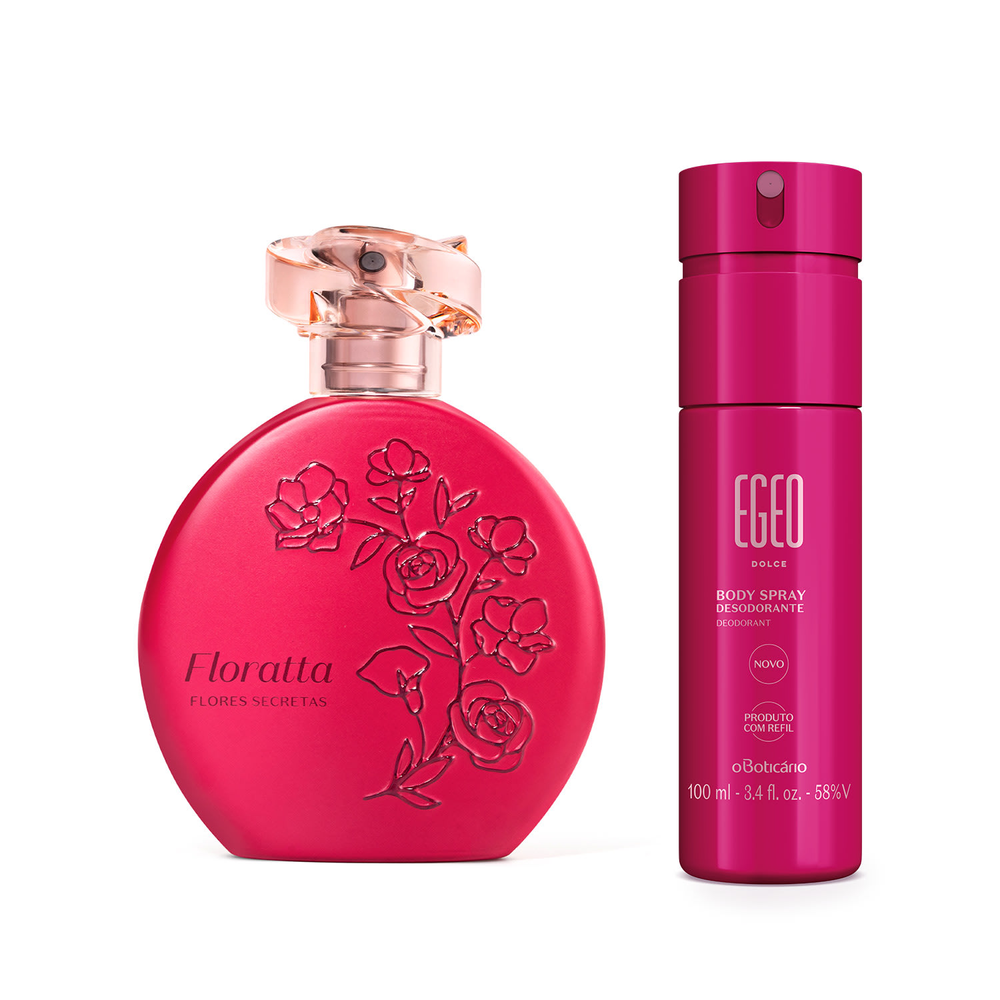 Combo Floratta Flores Secretas Desodorante Colônia 75ml + Egeo Desodorante Body Spray Dolce 100ml Combo Floratta Flores Secretas Desodorante Colônia 75ml + Egeo Desodorante Body Spray Dolce 100ml