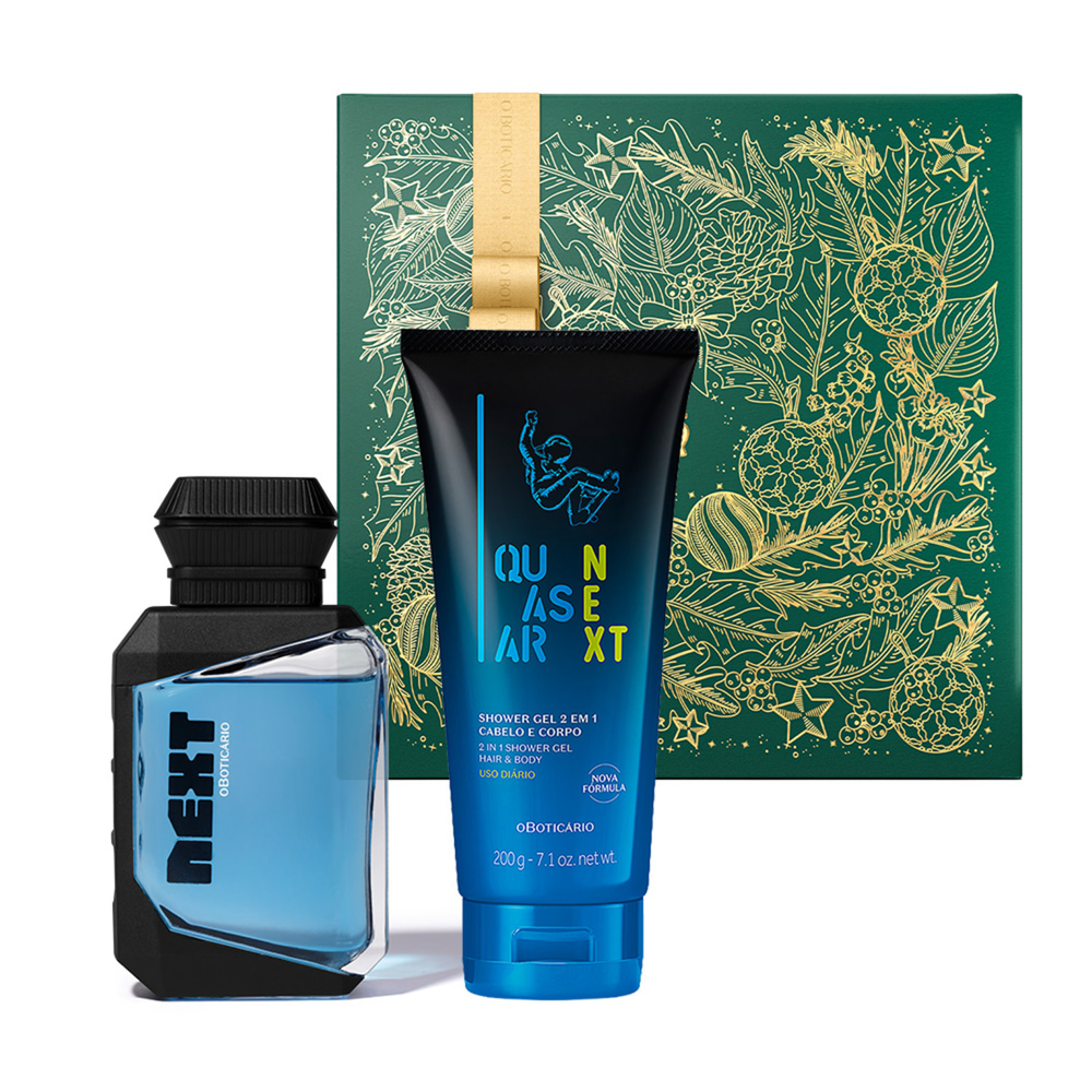 Combo Presente Natal Quasar Next: Colônia 100ml + Shower Gel 200g + Caixa de Presente Combo Presente Natal Quasar Next: Colônia 100ml + Shower Gel 200g + Caixa de Presente