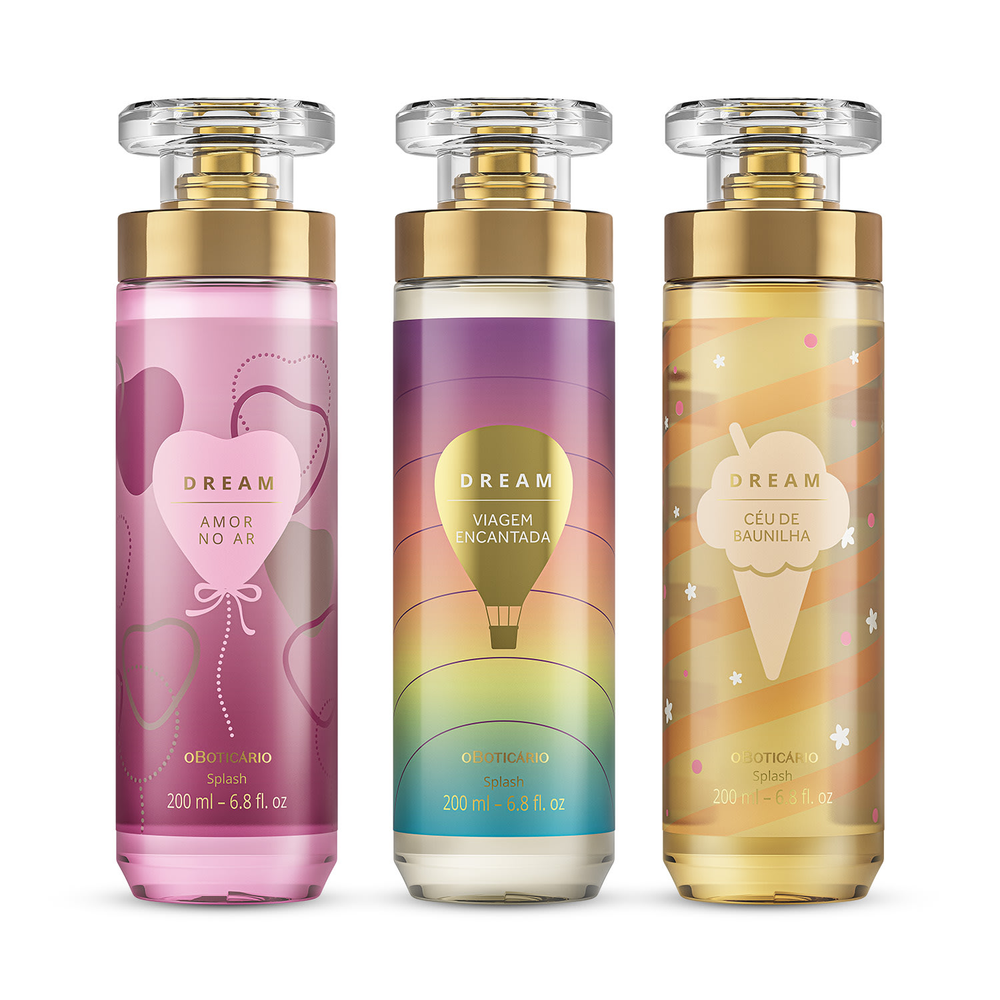 Combo Body Splash Dream: Viagem Encantada 200ml + Amor no Ar 200ml + Céu de Baunilha 200ml Combo Body Splash Dream: Viagem Encantada 200ml + Amor no Ar 200ml + Céu de Baunilha 200ml