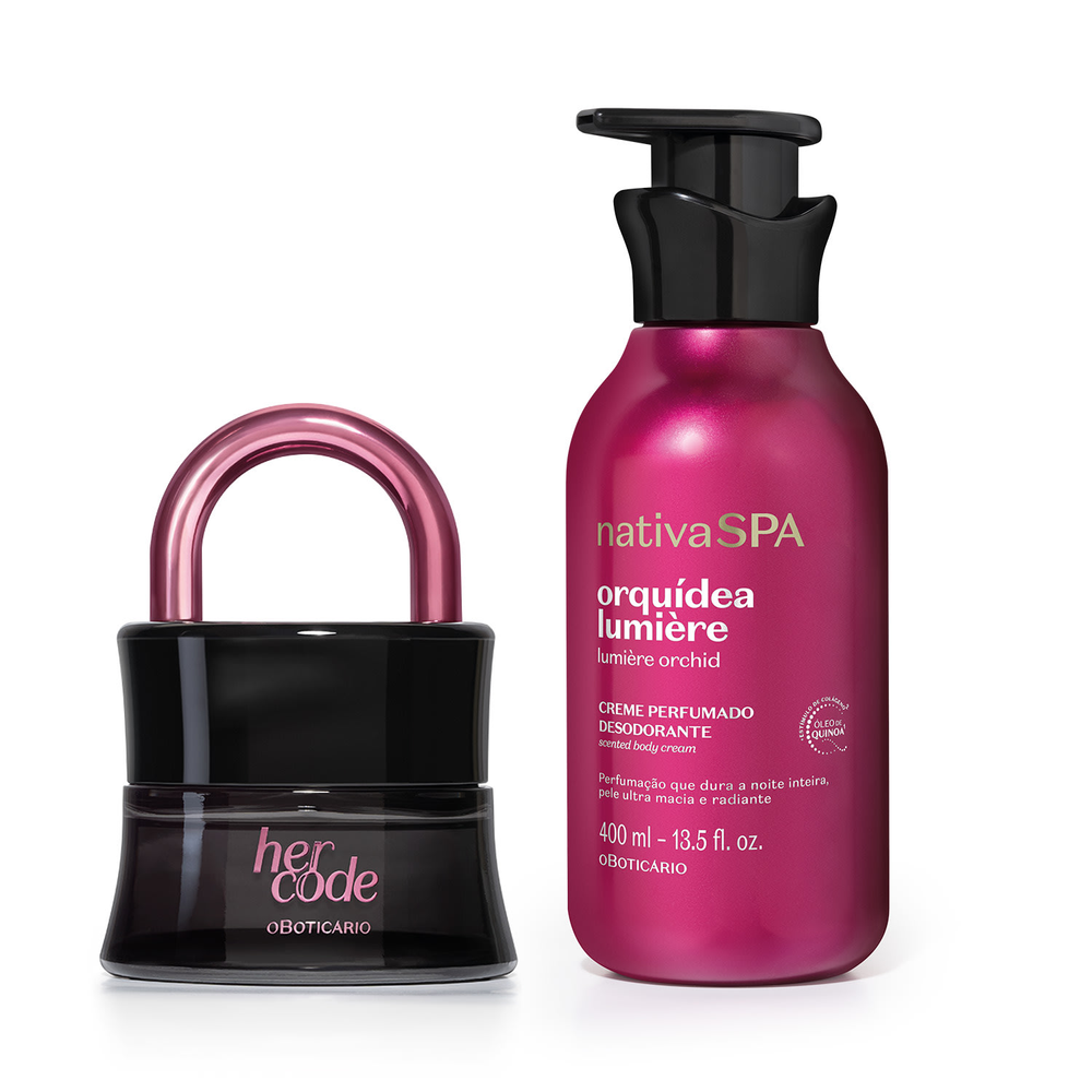 Combo Her Code Touch 50ml + Creme Perfumado Nativa Spa Orquídea Lumiére 400ml Combo Her Code Touch 50ml + Creme Perfumado Nativa Spa Orquídea Lumiére 400ml