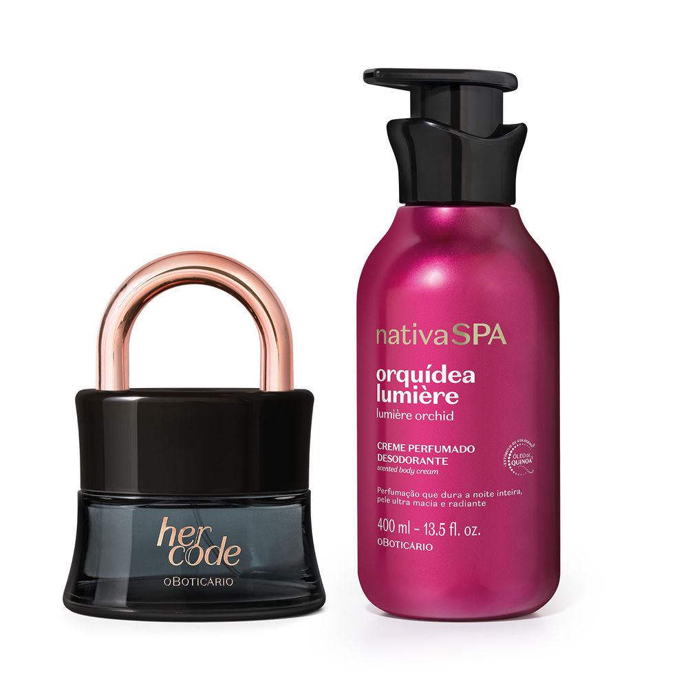 Combo Her Code 50ml + Creme Perfumado Nativa Spa Orquídea Lumiére 400ml Combo Her Code 50ml + Creme Perfumado Nativa Spa Orquídea Lumiére 400ml