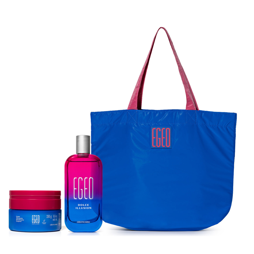 Combo Egeo Dolce Illusion: Desodorante Colônia 90ml + Creme Desodorante Corporal 250g + Bolsa Big Bag Azul e Rosa Combo Egeo Dolce Illusion: Desodorante Colônia 90ml + Creme Desodorante Corporal 250g + Bolsa Big Bag Azul e Rosa
