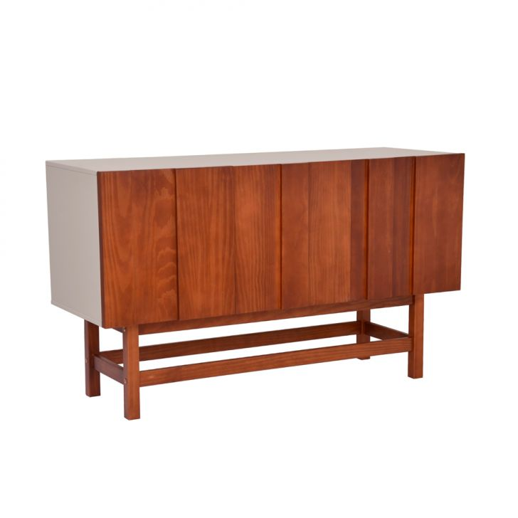 Buffet Barra Madeira Maciça 3 Pt Amêndoa E Branco