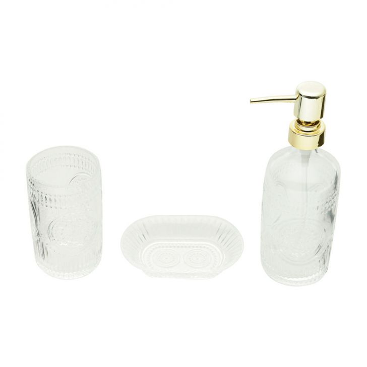 Kit De Banheiro Com 3 Peças Lux Incolor E Dourado Kit De Banheiro Com 3 Peças Lux Incolor E Dourado