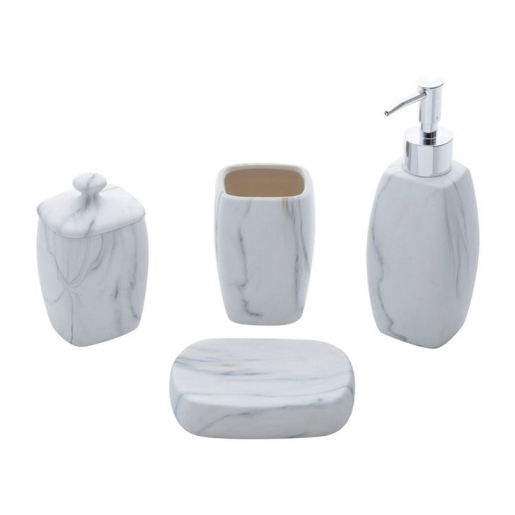 Kit De Banheiro Com 4 Peças Marmorizado Cinza Kit De Banheiro Com 4 Peças Marmorizado Cinza
