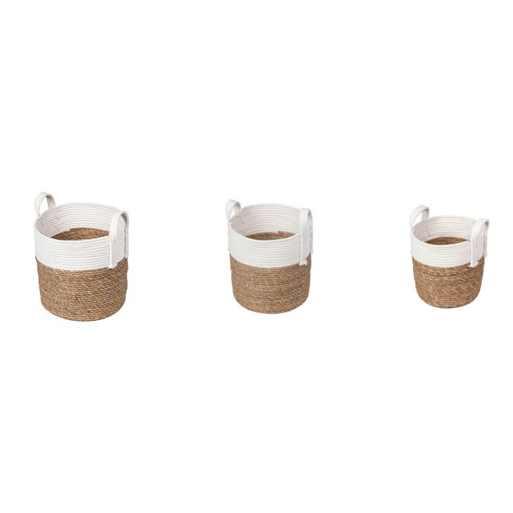 Kit Com 3 Cestos Organizadores Coconut Natural E Branco