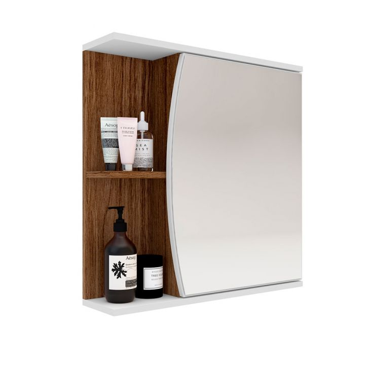 Armário Para Banheiro Moab Com Espelho 1 Pt Branco E Tannat Armário Para Banheiro Moab Com Espelho 1 Pt Branco E Tannat