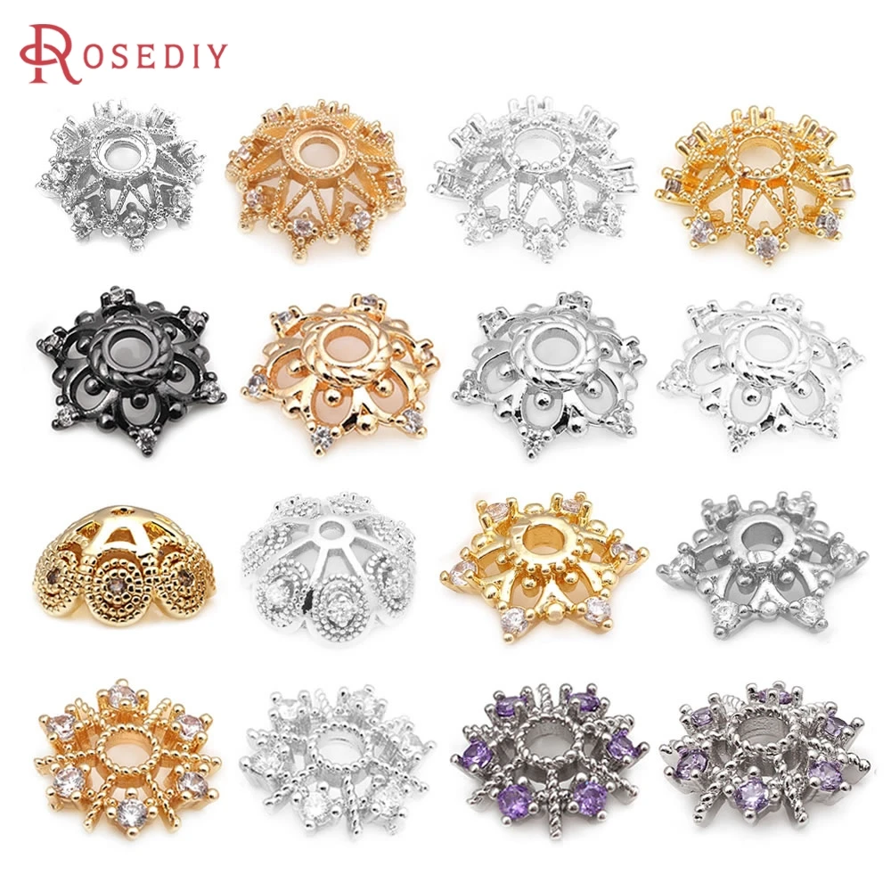 18K Gold Color Brass and Zircon Flower Beads Caps High Quality Jewelry Making Supplies Necklace Earrings Accessories for Women 18K Gold Color Brass and Zircon Flower Beads Caps High Quality Jewelry Making Supplies Necklace Earrings Accessories for Women