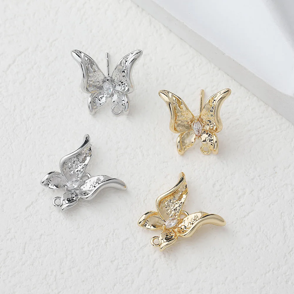 2PCS Dainty Butterfly Ear Studs Diy Earrings Charms Jewelry Making Findings Supplies 14k Gold Plated Accessories 16*17mm 2PCS Dainty Butterfly Ear Studs Diy Earrings Charms Jewelry Making Findings Supplies 14k Gold Plated Accessories 16*17mm