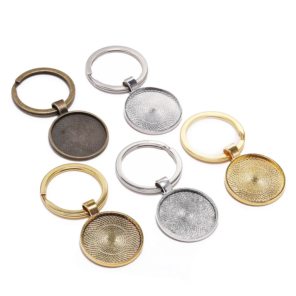 5Pcs/Lot 25mm Keychain With Pendant Bezel Blank Round Cameo Glass Cabochon Base Setting Keyring For DIY Jewelry Making Findings 5Pcs/Lot 25mm Keychain With Pendant Bezel Blank Round Cameo Glass Cabochon Base Setting Keyring For DIY Jewelry Making Findings