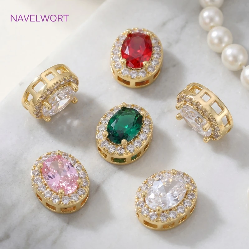 18K Gold Plated Oval Spacer Beads For Jewelry Making,Inlaid Zircon Beads Separators,DIY Bracelet Necklace Making Findings 18K Gold Plated Oval Spacer Beads For Jewelry Making,Inlaid Zircon Beads Separators,DIY Bracelet Necklace Making Findings
