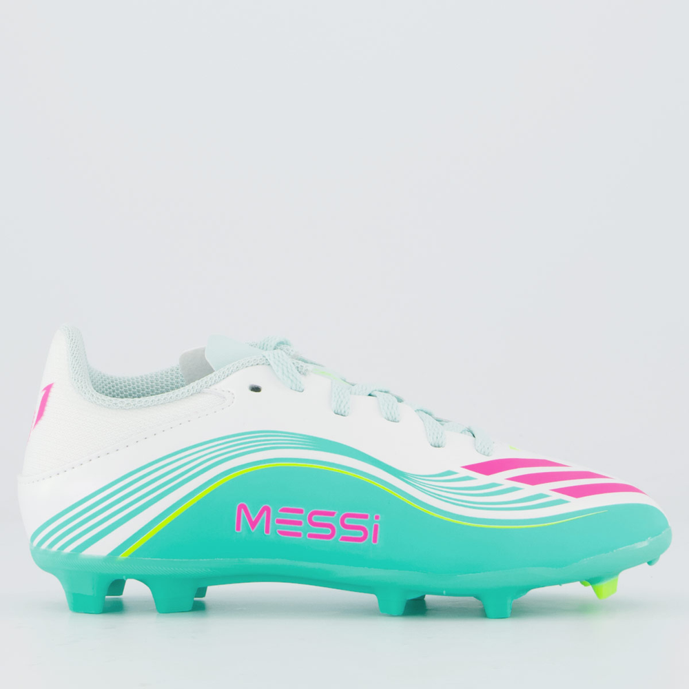 Chuteira Adidas F50 Messi League FG MG Campo Juvenil Branca e Verde