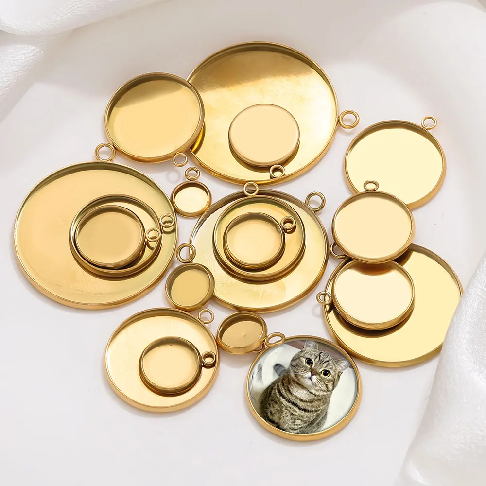 10 Pcs Golden Stainless Steel Round Blank Base Charms Tray 6-30mm Cabochon Cameo Base Setting Jewelry Making Supplies DIY Crafts 10 Pcs Golden Stainless Steel Round Blank Base Charms Tray 6-30mm Cabochon Cameo Base Setting Jewelry Making Supplies DIY Crafts