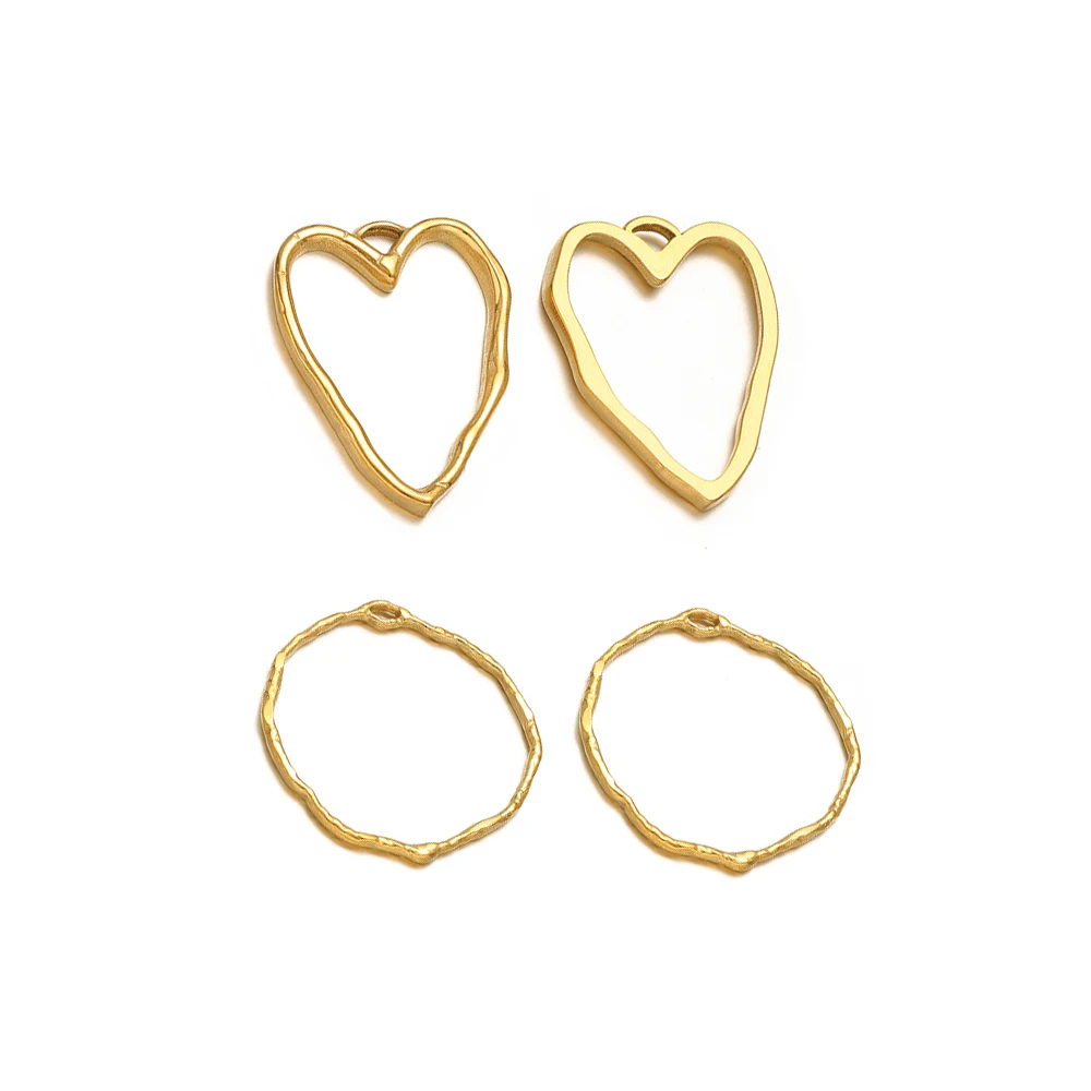 5pcs Heart Round Charms Stainless Steel Gold Plated Pendants for DIY Jewelry Findings Necklace Earrings Connectors Supplies Bulk 5pcs Heart Round Charms Stainless Steel Gold Plated Pendants for DIY Jewelry Findings Necklace Earrings Connectors Supplies Bulk