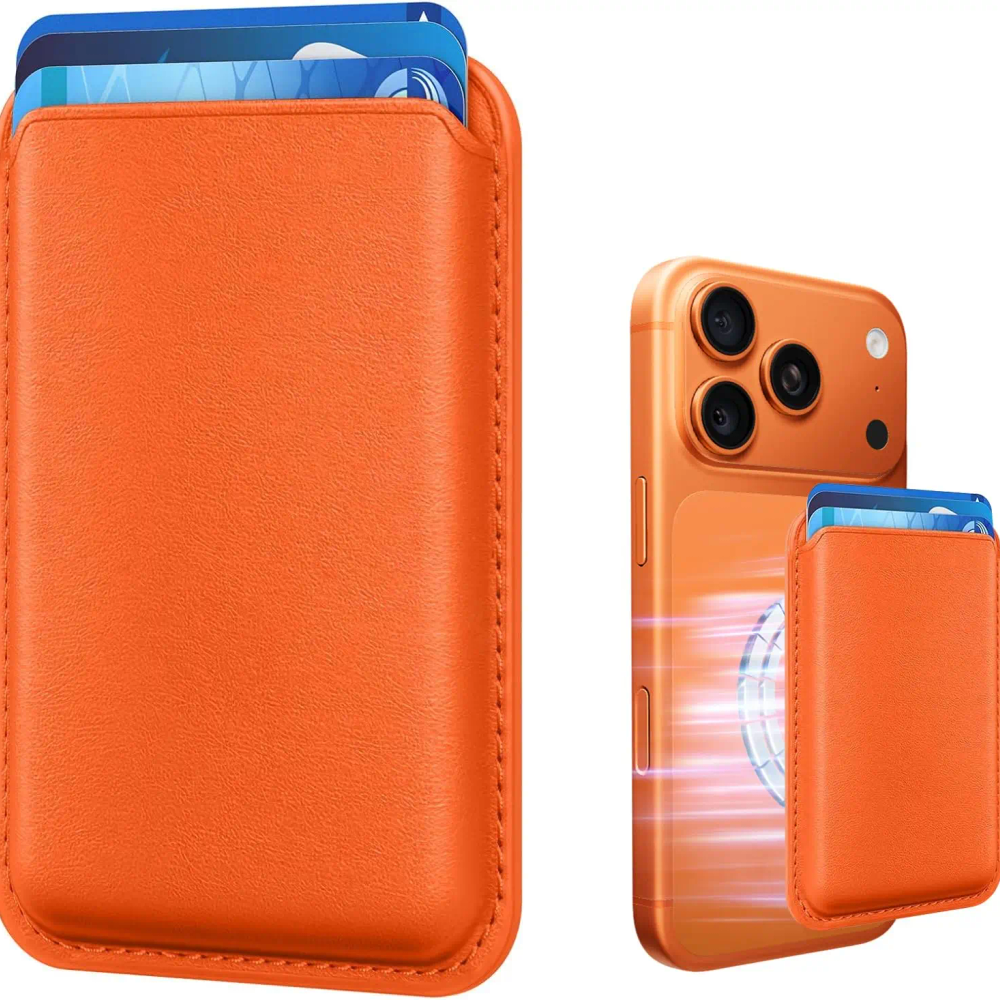 Powerful magnetic leather Mag-Safe card holder for the iPhone series, compatible with iPhone 17/16/15/14/13/12 and Pro/Pro Max