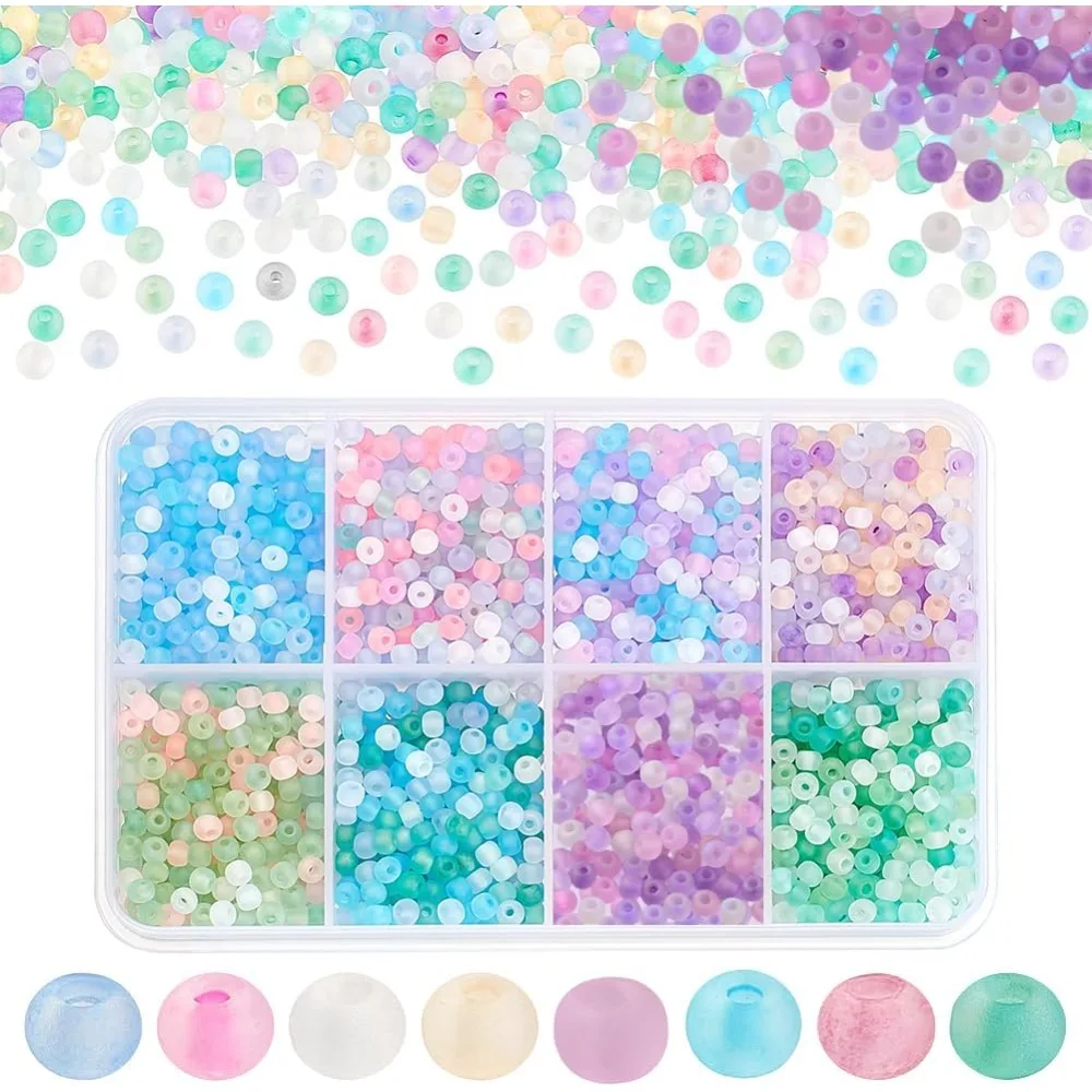 2104pcs 8 Colors Seed Beads 3mm Frosted Glass Beads Transparent Round Beads Mini Spacer Beads Kit Waist Beads 2104pcs 8 Colors Seed Beads 3mm Frosted Glass Beads Transparent Round Beads Mini Spacer Beads Kit Waist Beads