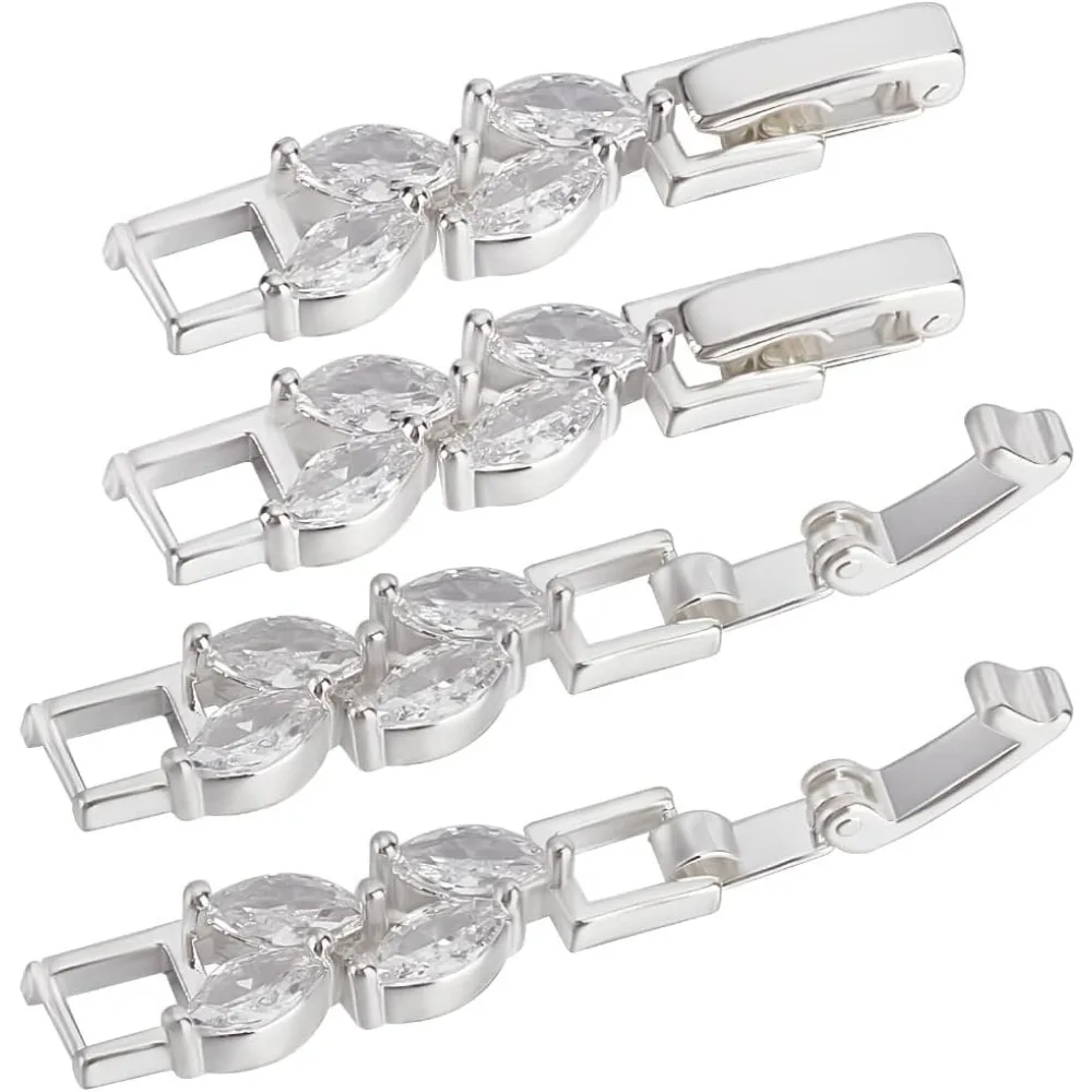 1 Box 6Pcs Bracelet Extender Clasp Leaves Shape Cubic Zirconia Silver Fold Over Clasps Watch Band Extension Clasp for Jewelry 1 Box 6Pcs Bracelet Extender Clasp Leaves Shape Cubic Zirconia Silver Fold Over Clasps Watch Band Extension Clasp for Jewelry