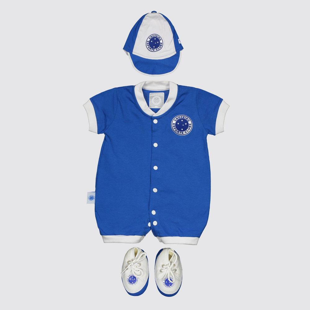 Kit Cruzeiro Macacão Boné e Sapatinho Infantil Azu